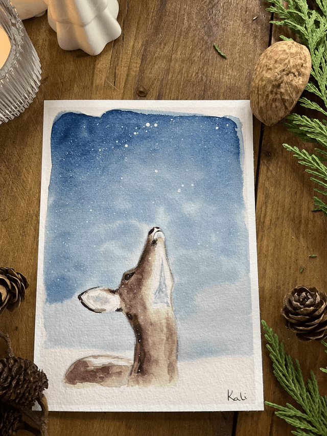 Biche sous la neige - carte postale