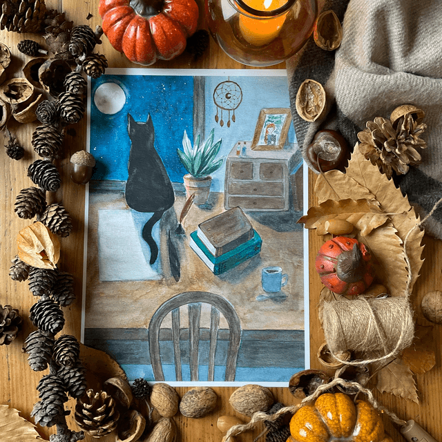 Le chat au clair de lune - carte postale